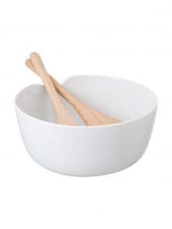 Lsa International Porzellan Salatschüssel Dine mit Salatbesteck, Ø 24 cm, Ø 24 x H 11 cm