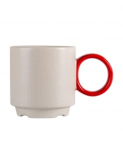 By On Porzellan-Tassen Noor in Greige/Rot, 2 Stück, Ø 8 x H 8 cm, 250 ml