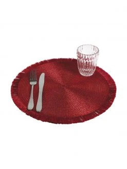 Villa D'Este Home Tivoli Runde Kunststoff-Tischsets Linda in Rot mit Fransen, 6 St&uuml;ck, Ø 38 cmNur noch wenige verfügbar -Küche Geschäft Runde Kunststoff Tischsets Linda in Rot mit Fransen 6 Stuck 2