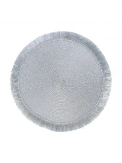 Villa D'Este Home Tivoli Runde Kunststoff-Tischsets Linda in Silber mit Fransen, 6 Stück, Ø 38 cm
