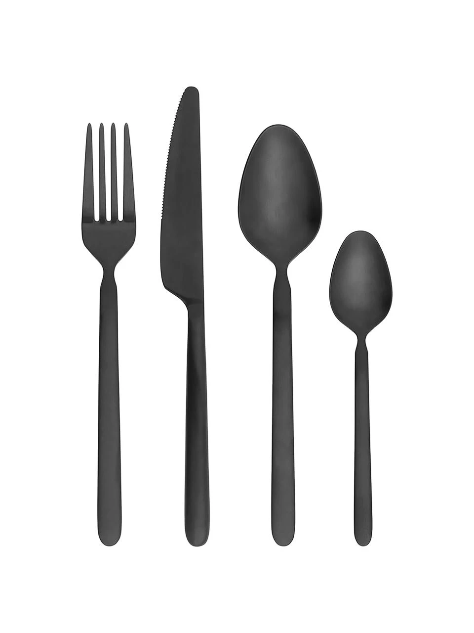 Schwarzes Besteck-Set Stella, 4 Personen (16-tlg.), Edelstahl Das Besteck ist aus Edelstahl gefertigt. Somit ist es langlebig, rostet nicht und ist resistent gegen Bakterien., Schwarz, matt gebürstet, 4 Personen (16-tlg.) Blomus Schwarzes Besteck-Set Stella, 4 Personen (16-tlg.) -Küche Geschäft Schwarzes Besteck Set Stella 4 Personen 16 tlg