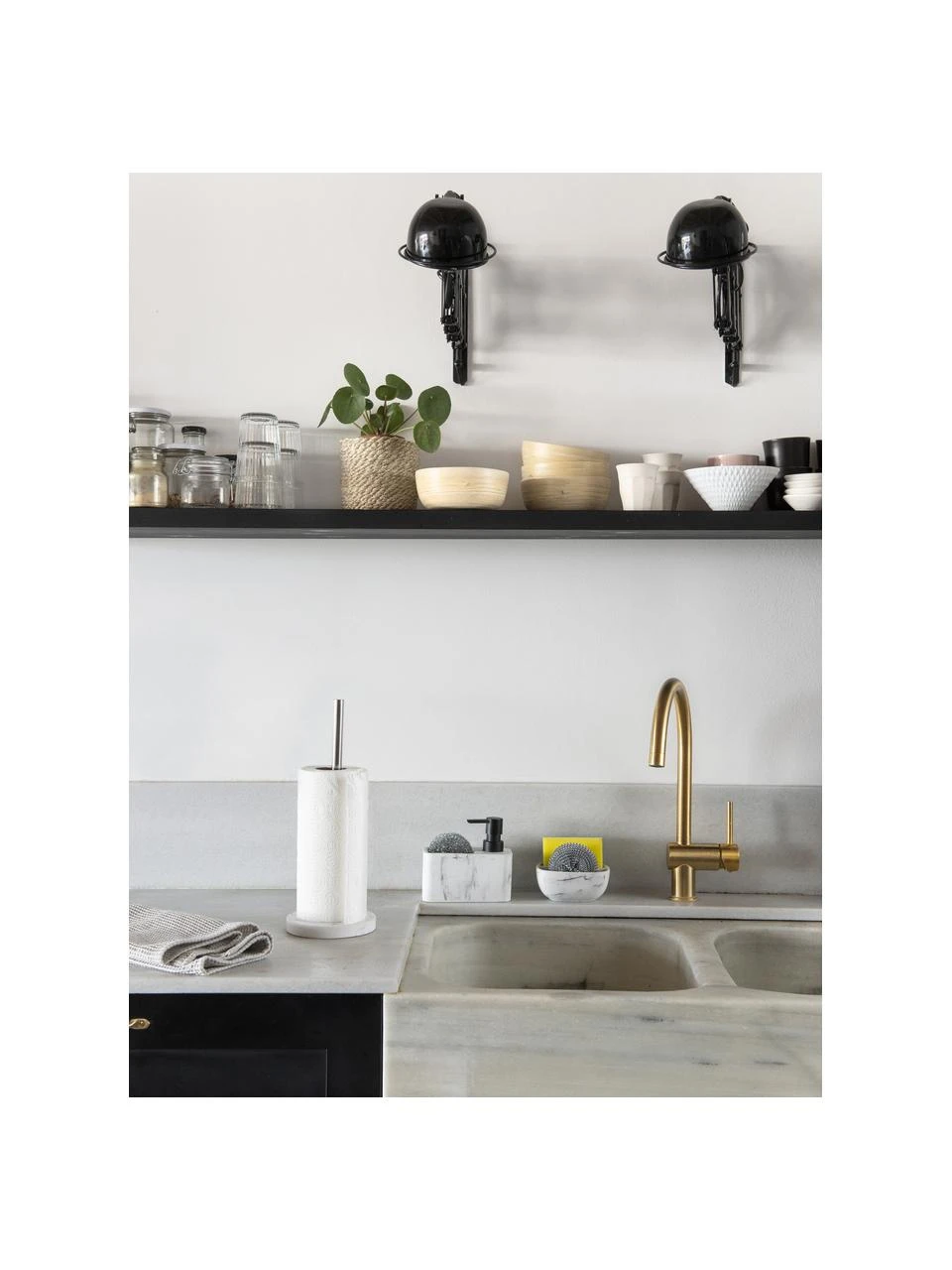 Seifenspender Galia in Marmoroptik mit Schwamm, 2er-Set, Pumpkopf: Kunststoff, Metallschwamm: Metall, Weiß, marmoriert, Silberfarben, B 15 x H 14 cm Andrea House Seifenspender Galia in Marmoroptik mit Schwamm, 2er-Set, B 15 x H 14 cm -Küche Geschäft Seifenspender Galia in Marmoroptik mit Schwamm 2er Set 4