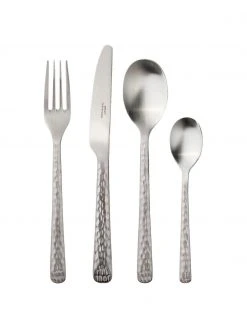 Broste Copenhagen Silbernes Besteck-Set Hune mit gehämmerten Griffen, 4 Personen (16-tlg.), L 24 cm
