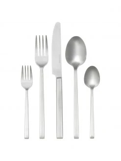Westwing Collection Silbernes Besteck-Set Shine matt gebürstet, in verschiedenen Setgrößen, 1 Person (5-tlg.)