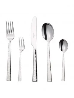 Villeroy & Boch Silbernes Design-Besteck-Set Blacksmith mit gehämmerten Griffen, 6 Personen (30-tlg.), Set mit verschiedenen Größen