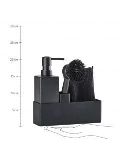 Zone Sp&uuml;lmittelspender Parta mit Sp&uuml;lb&uuml;rste in Schwarz, 3er-Set, B 19 x H 21 cm -Küche Geschäft Spulmittelspender Parta mit Spulburste in Schwarz 3er Set 2