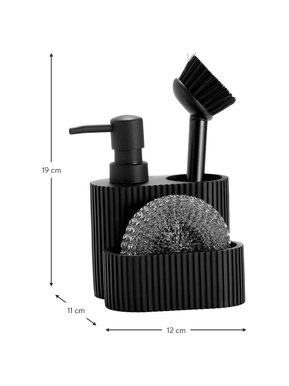 Andrea House Spülmittelspender Poly in Schwarz mit Schwamm, 3-er Set, B 12 x H 19 cm 2 Andrea House Spülmittelspender Poly in Schwarz mit Schwamm, 3-er Set, B 12 x H 19 cm – Bild 2