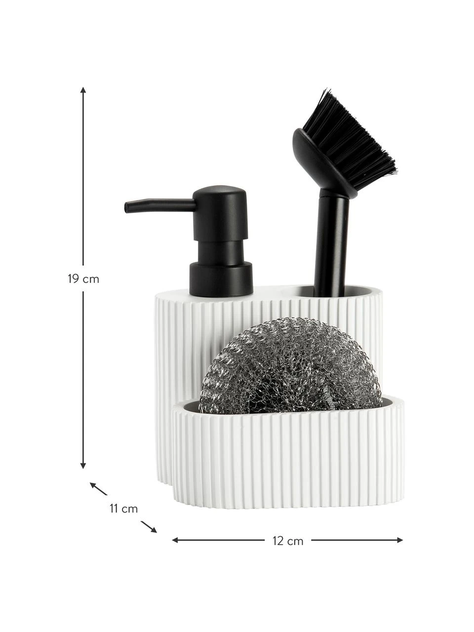 Andrea House Spülmittelspender Poly in Weiß mit Schwamm, 3-er Set, B 12 x H 19 cm 2 Andrea House Spülmittelspender Poly in Weiß mit Schwamm, 3-er Set, B 12 x H 19 cm – Bild 2