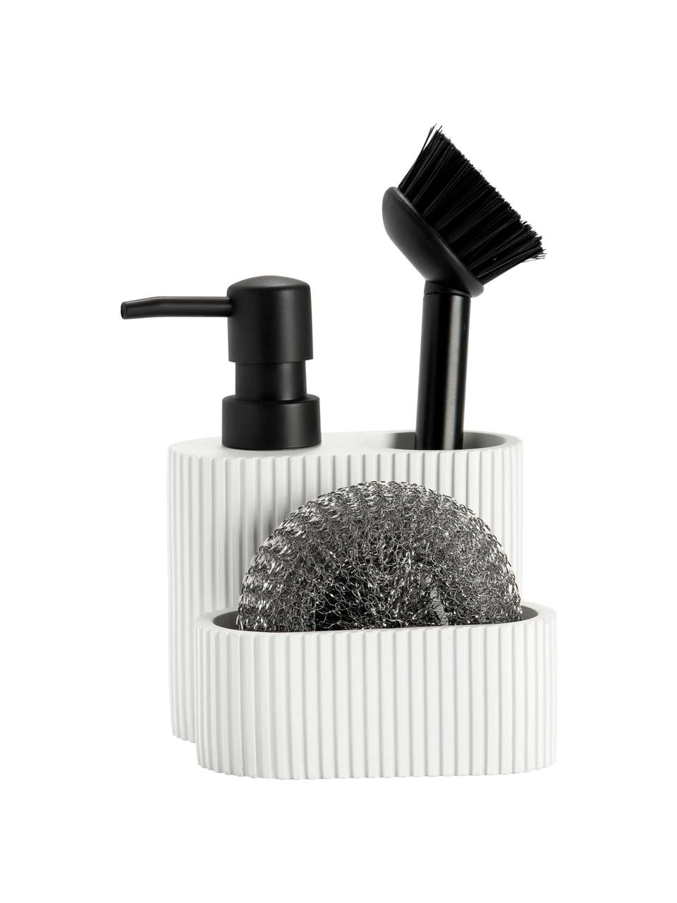 Andrea House Spülmittelspender Poly in Weiß mit Schwamm, 3-er Set, B 12 x H 19 cm 1 Andrea House Spülmittelspender Poly in Weiß mit Schwamm, 3-er Set, B 12 x H 19 cm