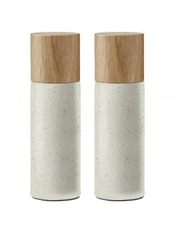 Bitz Steingut Salz- und Pfeffermühle Bizz mit Holzdeckel, 2er-Set, Ø 5 x H 17 cm
