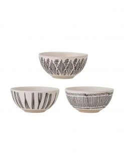 Bloomingville Steingut-Schälchen Eliana mit Ethnomuster, 3 Stück, Ø 12 x H 6 cm, 250 ml