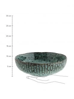 Madam Stoltz Steingut Schüssel Vingo in Blaugrün/Schwarz, Ø 26, Ø 26 x H 8 cm -Küche Geschäft Steingut Schussel Vingo in BlaugrunSchwarz O 26 2