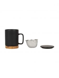 Sema Steingut-Tasse Nordika mit Deckel und Sieb, Sockel aus Akazienholz, Ø 9 x H 12 cm, 370 ml -Küche Geschäft Steingut Tasse Nordika mit Deckel und Sieb Sockel aus Akazienholz 2