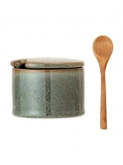 Bloomingville Steingut Zuckerdose Pixie mit Holzl&ouml;ffel, Ø 8 x H 6 cm -Küche Geschäft Steingut Zuckerdose Pixie mit Holzloffel 4