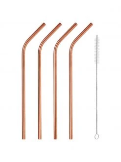 BUTLERS Strohhalme Manhattan Lounge in Kupfer mit Bürste, 4er-Set, L 22 cm