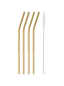 Westwing Collection Strohhalme Shine in Gold mit Bürste, 4er-Set, L 23 cm