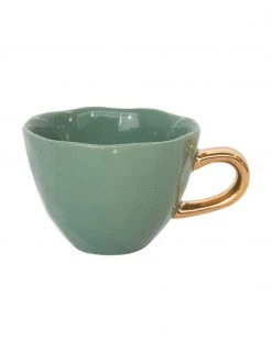 Urban Nature Culture Tasse Good Morning in Dunkelgrün mit goldenem Griff, Ø 11 x H 8 cm, 350 ml