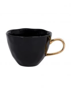 Urban Nature Culture Tasse Good Morning in Schwarz mit goldenem Griff, Ø 11 x H 8 cm, 350 ml