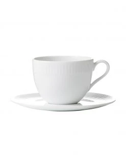 Tasse Relief mit Untertasse in Weiß, 4 Stück, Ø 9 x H 7 cm, 200 ml