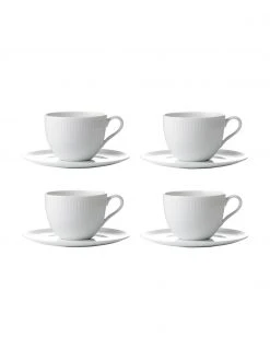 Tasse Relief mit Untertasse in Weiß, 4 Stück, Ø 9 x H 7 cm, 200 ml -Küche Geschäft Tasse Relief mit Untertasse in Weiss 4 Stuck 3