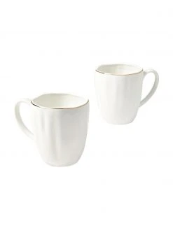 Westwing Collection Tasse Sali aus Porzellan mit goldenem Rand und Relief, 2 St&uuml;ck, Ø 9 x H 10 cm, 350 ml -Küche Geschäft Tasse Sali aus Porzellan mit goldenem Rand und Relief 2 Stuck 3