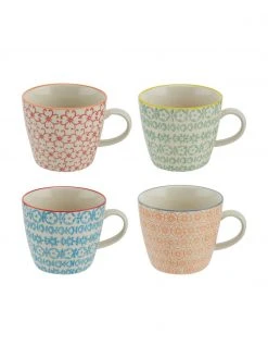 Bloomingville Tassen Carla mit kleinem Muster, 4er-Set, Ø 10 x H 8 cm, 300 ml