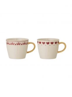 Bloomingville Tassen Jolly mit winterlichen Motiven und goldenen Details, 2er-Set, Ø 9 x H 8 cm, 300 ml