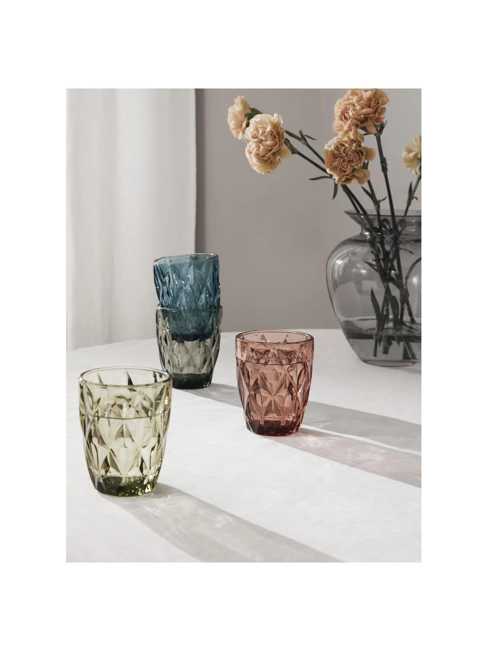 Wassergläser Colorado mit Strukturmuster, 4er-Set, Glas, Grün, Rosa, Blau, Grau, Ø 8 x H 10 cm, 260 ml Westwing Collection Wassergläser Colorado mit Strukturmuster, 4er-Set, Ø 8 x H 10 cm, 260 ml -Küche Geschäft Wasserglaser Colorado mit Strukturmuster 4er Set 1