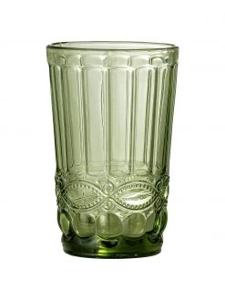 Bloomingville Wassergläser Florie in Grün im Landhausstil, 4 Stück, Ø 8 x H 13 cm, 350 ml