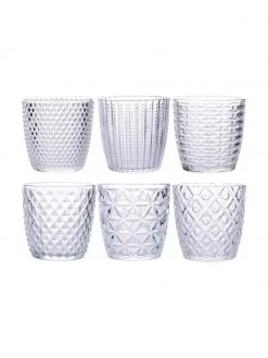 Villa D'Este Home Tivoli Wassergläser Geometry mit Strukturmuster, 6er-Set, Ø 9 x H 9 cm, 380 ml