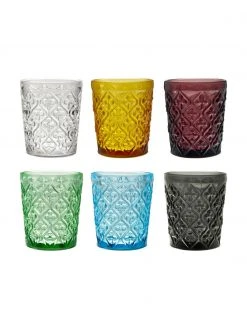 Villa D'Este Home Tivoli Wassergläser Marrakech in Bunt mit Strukturmuster, 6er-Set, Ø 8 x H 10 cm, 240 ml