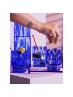 &k amsterdam Wassergläser Tortoise in Blau/Transparent, 4 Stück, Ø 8 x H 10 cm, 300 ml -Küche Geschäft Wasserglaser Tortoise in BlauTransparent 4 Stuck 4