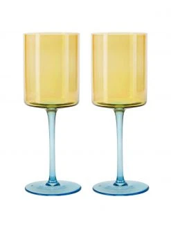 Bahne Weingl&auml;ser Lilly in Gelb/Blau, 2 St&uuml;ck, Ø 9 x H 24 cm, 430 ml -Küche Geschäft Weinglaser Lilly in GelbBlau 2 Stuck 3