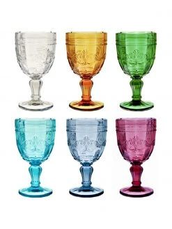 Villa D'Este Home Tivoli Weingläser Syrah in Bunt und mit Strukturmuster, 6er-Set, Ø 9 x H 15 cm, 230 ml