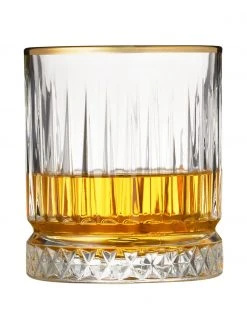 Lyngby Whiskygläser Firenze mit Relief und Goldrand, 4 Stück, Ø 9 x H 10 cm, 350 ml